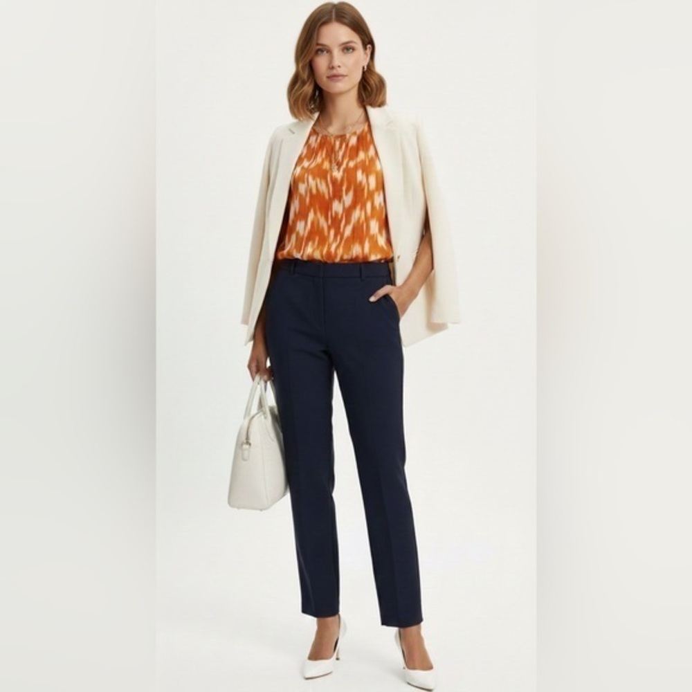 Banana Republic Orange & white Jacquard Semi Sheer Top